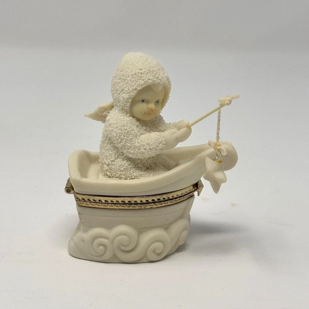 Dept 56 Snowbabies Rock-a-Bye Baby Bisque Porcelain Hinged Trinket Box Christmas